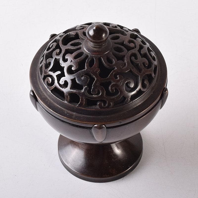 茶道具　釜師　根来実三作　唐銅　火屋蓋置　共箱　V R8718