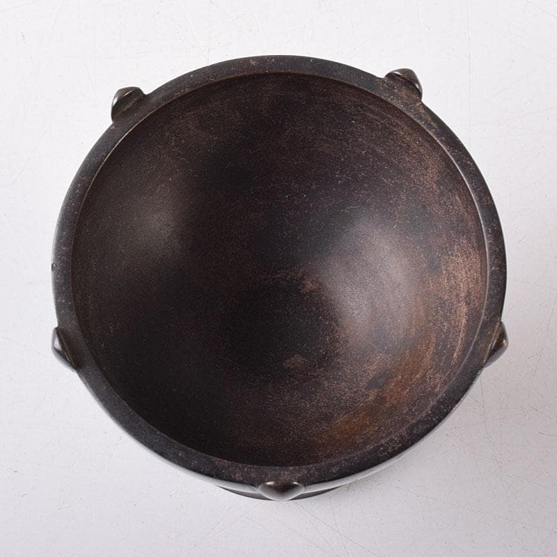 茶道具　釜師　根来実三作　唐銅　火屋蓋置　共箱　V R8718