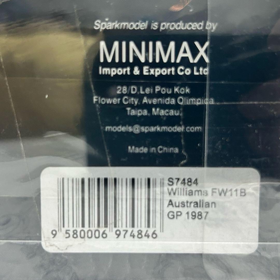 スパーク 1/43 ウィリアムズホンダ FW11B パトレーゼ 1987豪州GP