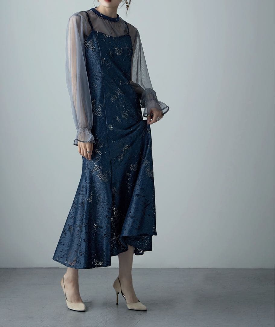 【美品】3wayシフォンボレロ&レースキャミドレス Sサイズ　グレイッシュブルー