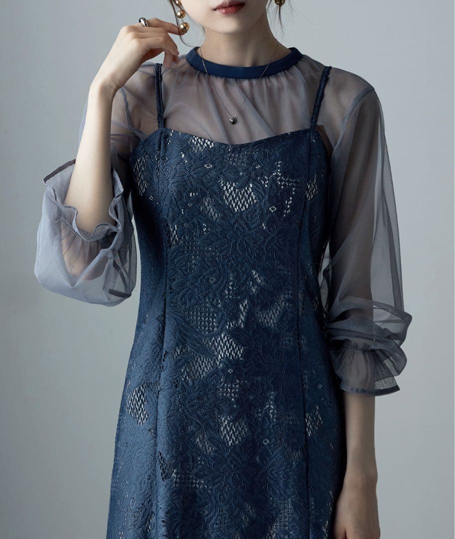 【美品】3wayシフォンボレロ&レースキャミドレス Sサイズ　グレイッシュブルー