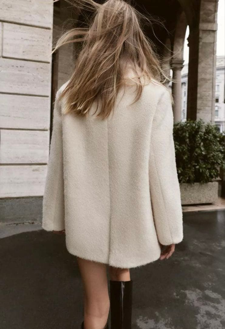 【即発送】ZARA ブークレダブルブレストミディ丈コート