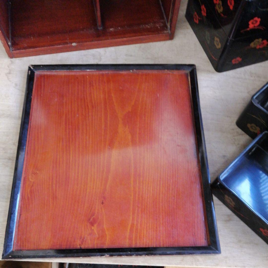 骨董　弁当箱　漆器　木製　重箱　木箱　お盆　セット　松葉に梅