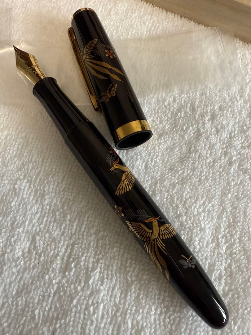 プラチナ万年筆蒔絵、2005年モデル絶版、本金蒔絵-古代鳥