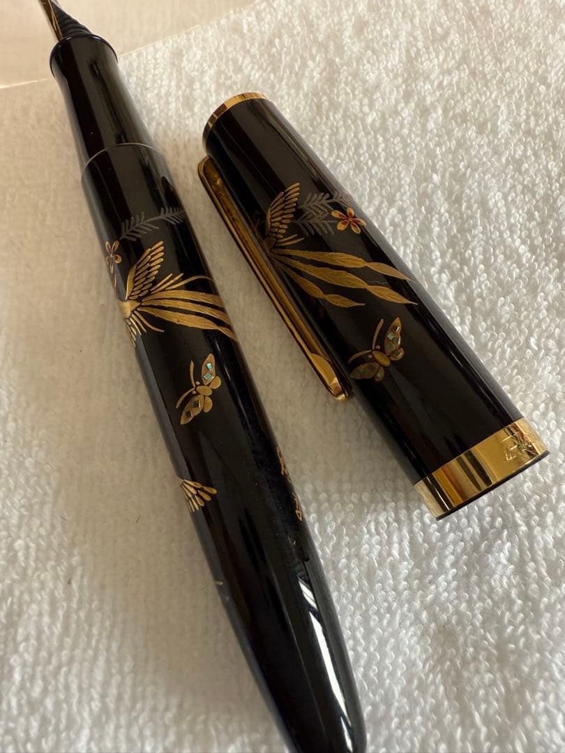 プラチナ万年筆蒔絵、2005年モデル絶版、本金蒔絵-古代鳥