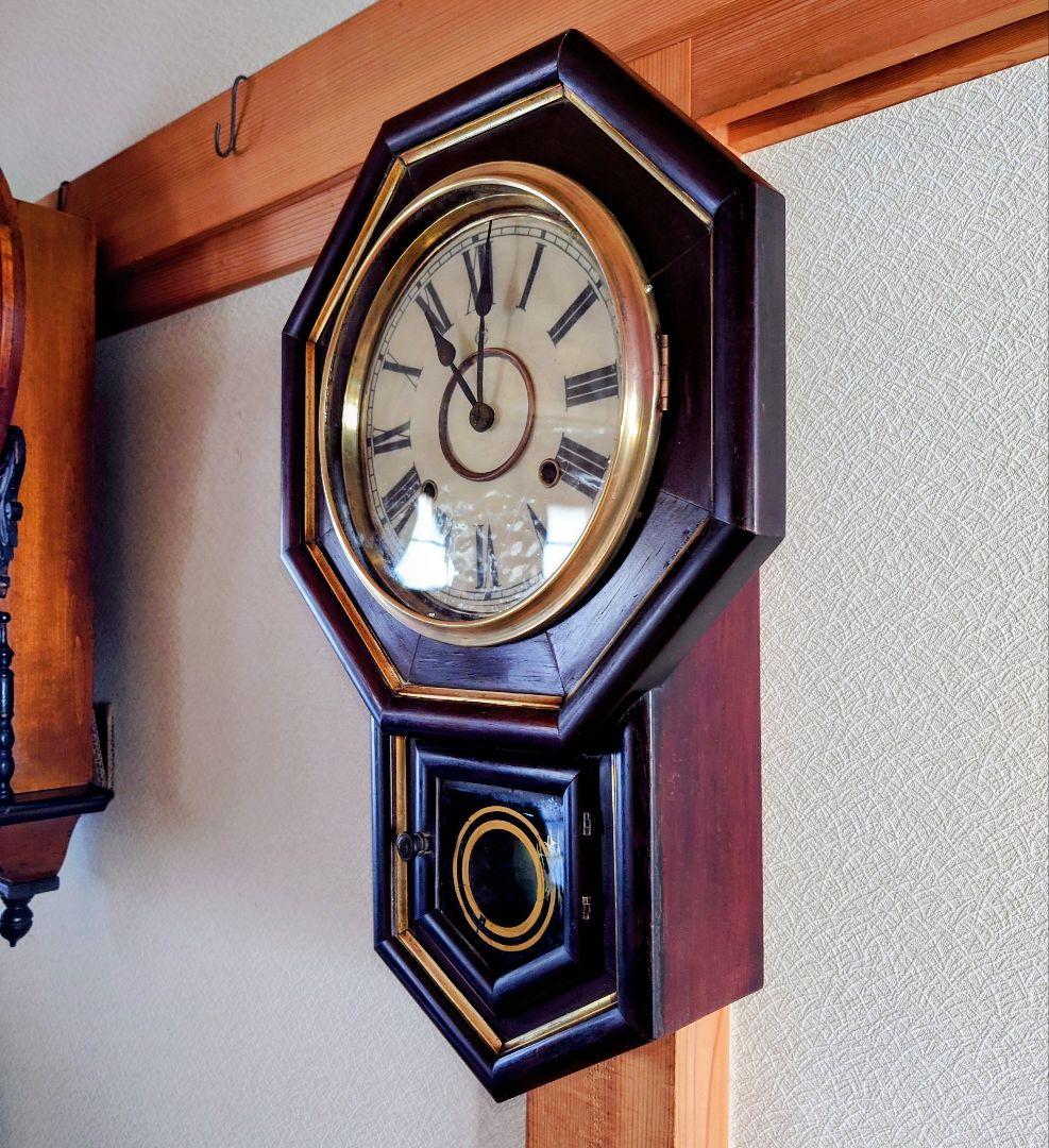 〈完動・美品〉米国Waterbury1874年　小型金筋八角ゼンマイ振り子時計