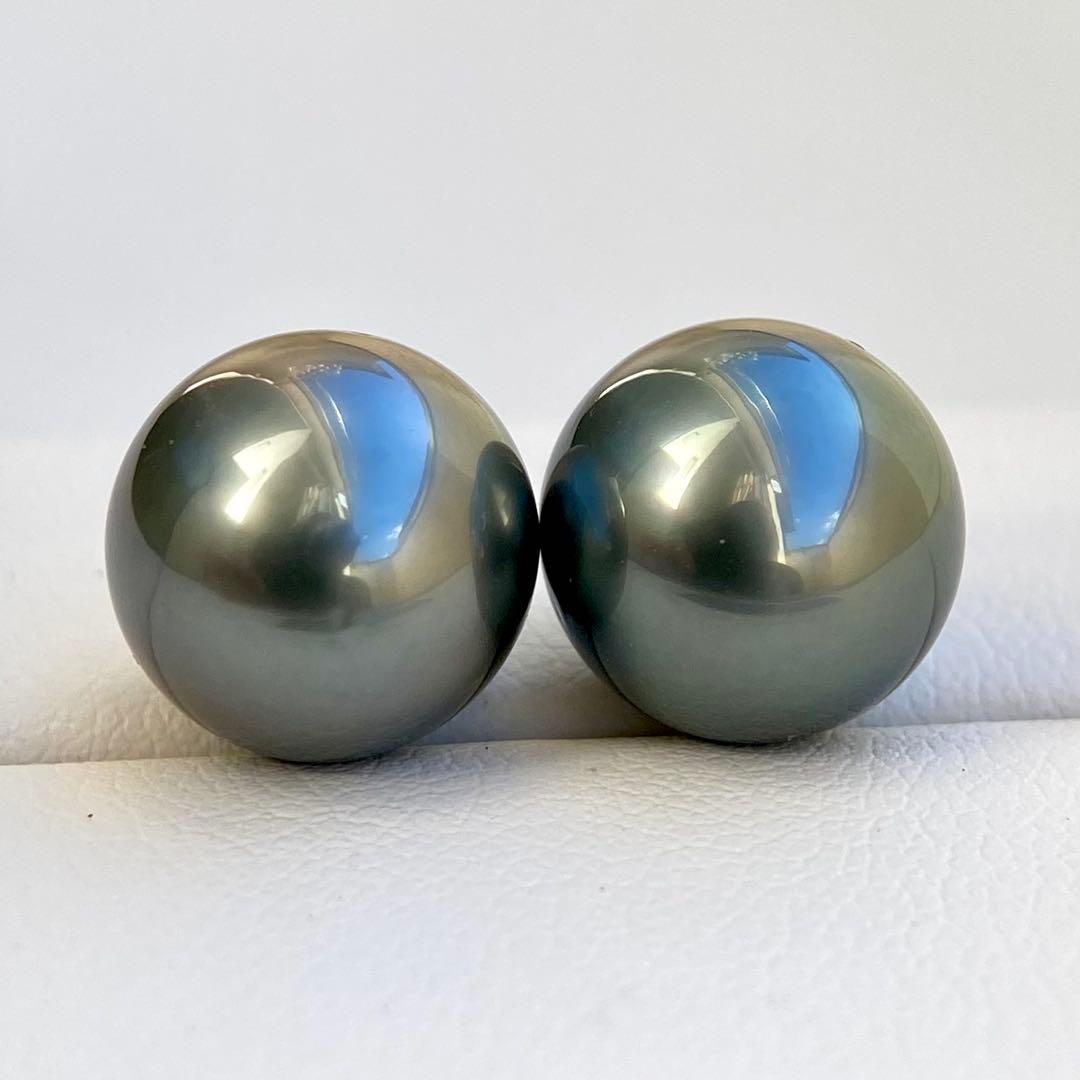 本真珠南洋黒蝶真珠グリーン11.45㍉大玉s925直結ピアスBL934