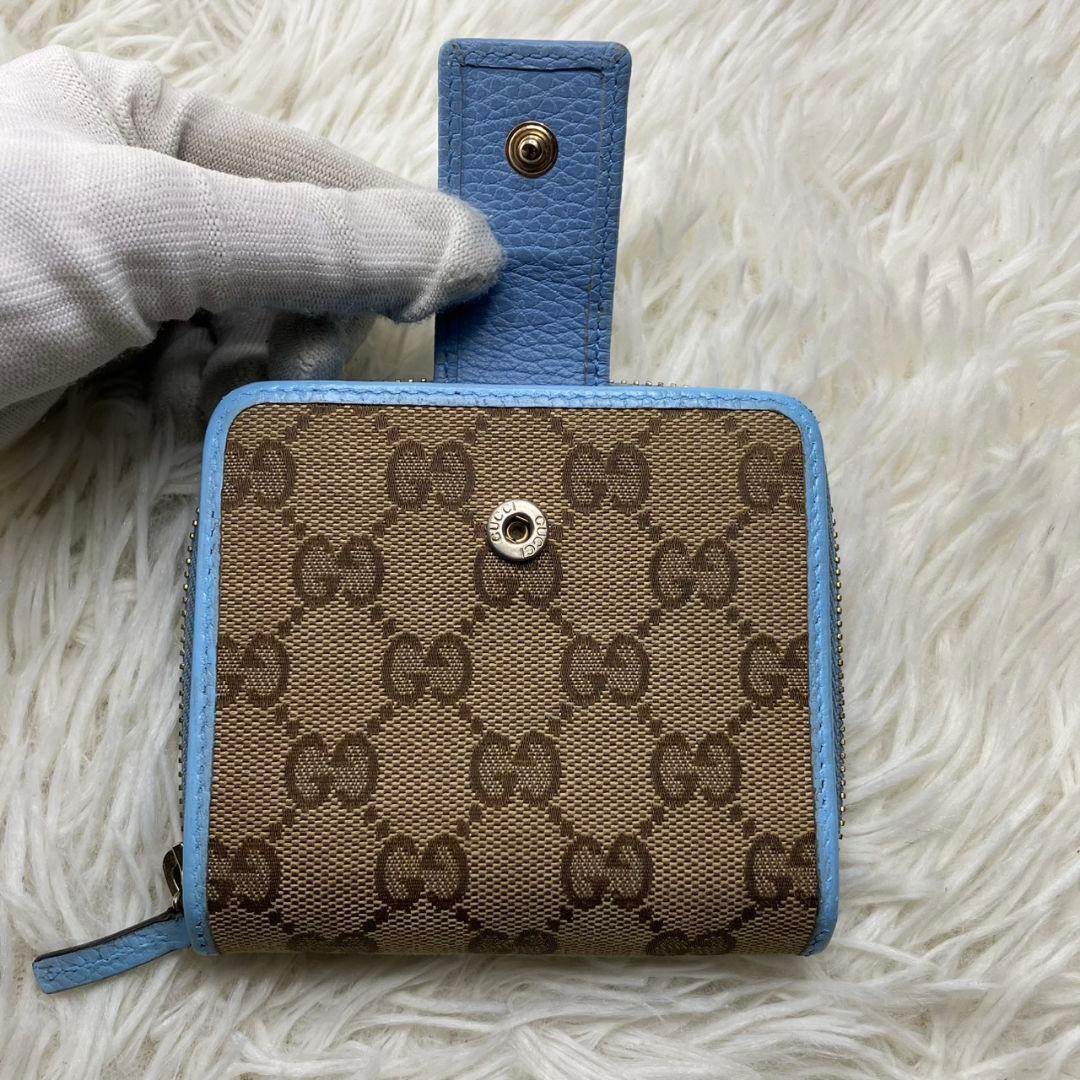 極美品✨グッチgucci GG キャンバスラウンドジップ折財布