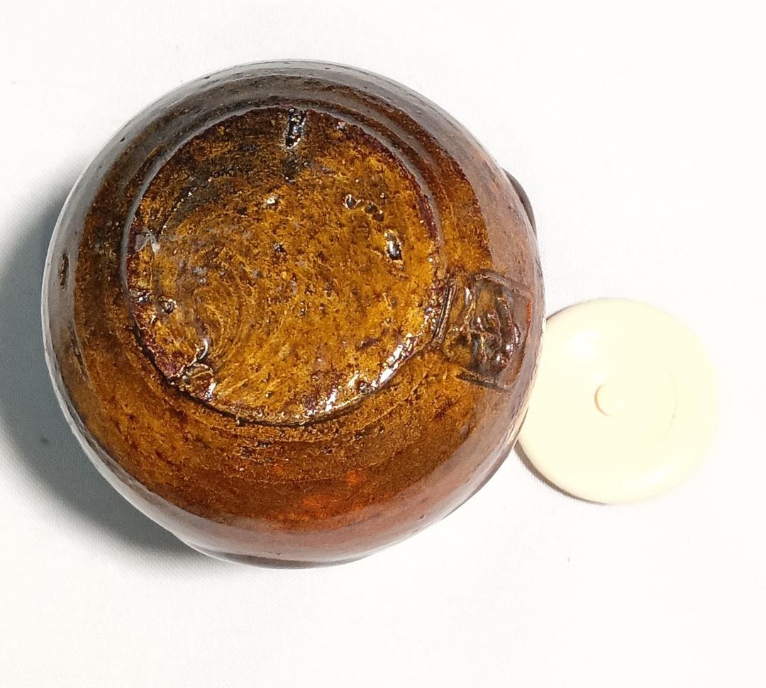 茶道具　大樋焼茶入　大樋定子作　大樋焼飴釉瓢型茶入　宗薫緞子仕覆　美品！！