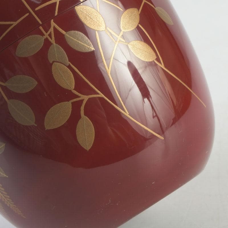 茶道具　朱塗　花草蒔絵　棗　時代箱付　V　9692