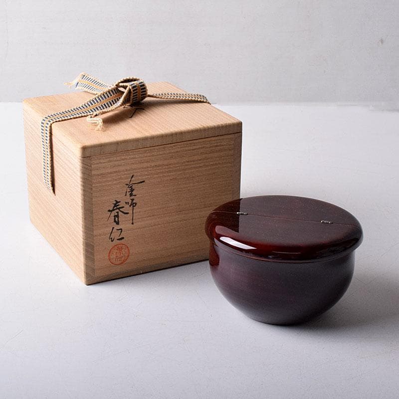 茶道具　塗師　安田春仁作　老松茶入　共箱　V　7893