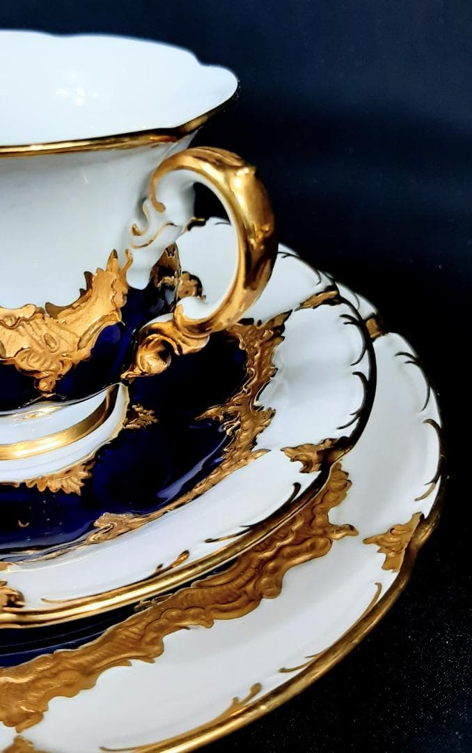 24金マイセングランツゴールドBフォーム紺カップ＆ソーサ＆プレート美品1級品 ハ