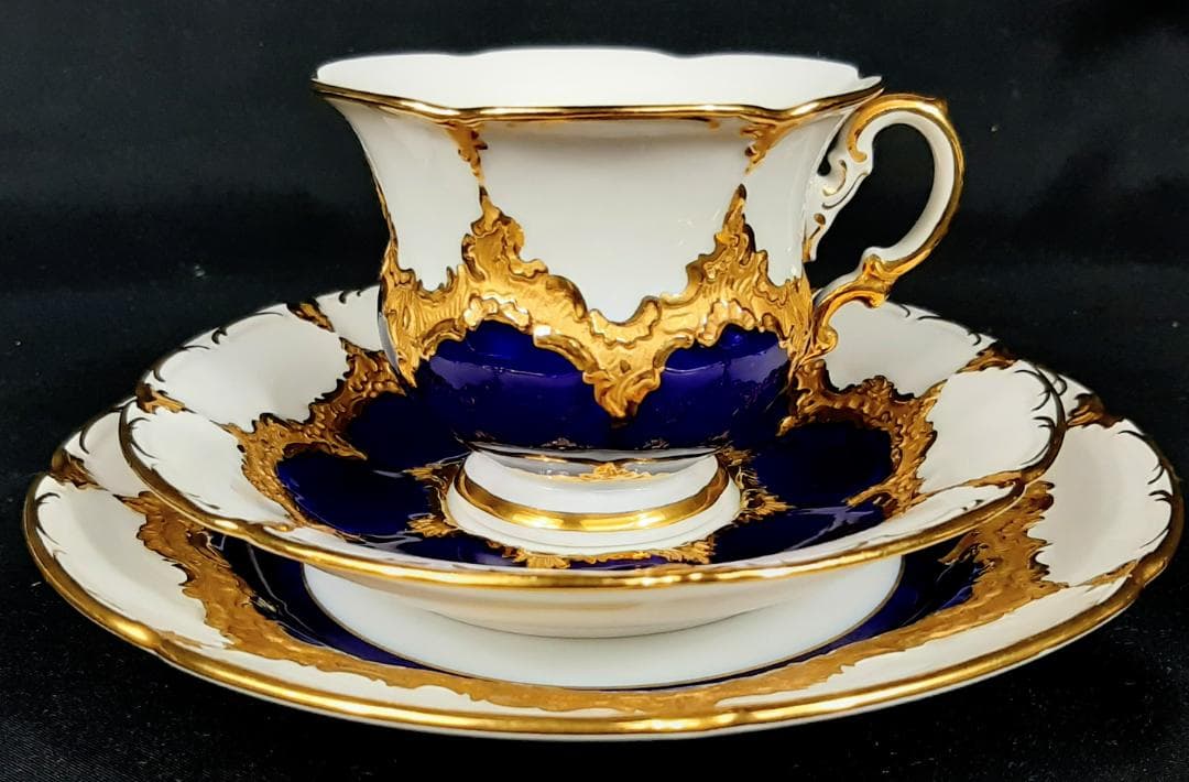 24金マイセングランツゴールドBフォーム紺カップ＆ソーサ＆プレート美品1級品 ハ