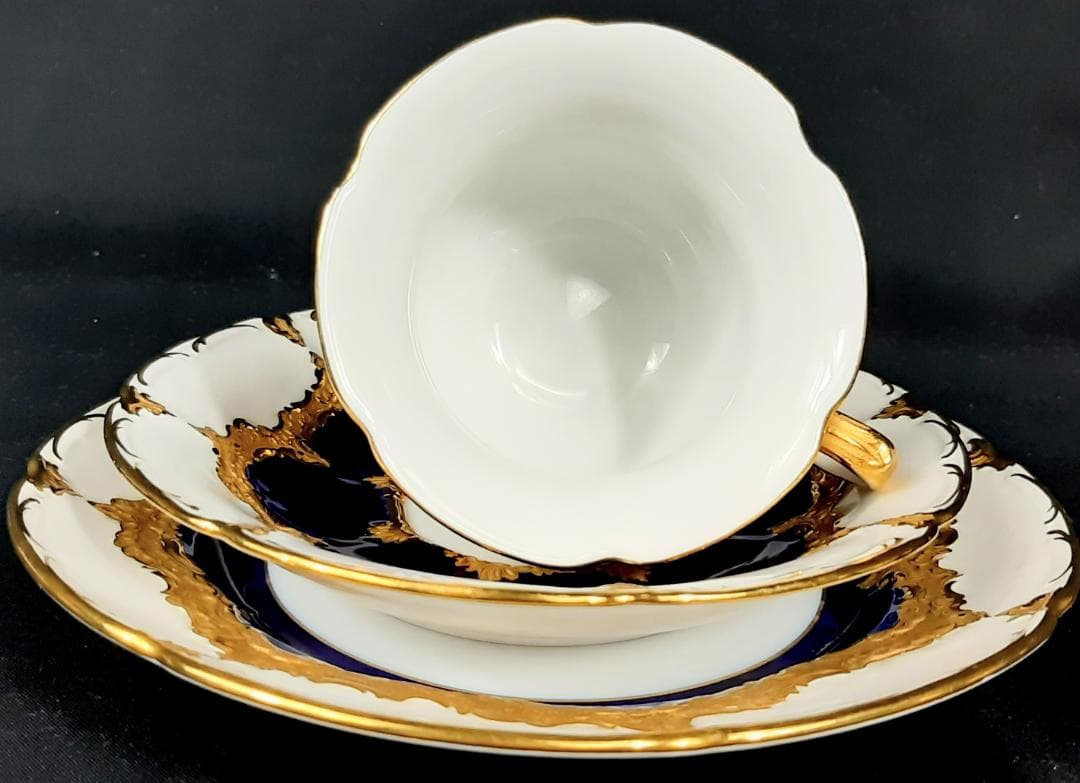 24金マイセングランツゴールドBフォーム紺カップ＆ソーサ＆プレート美品1級品 ハ