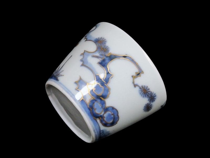 古伊万里　染錦　太湖石に松竹梅の図　蕎麦猪口　C177 AS-CXk