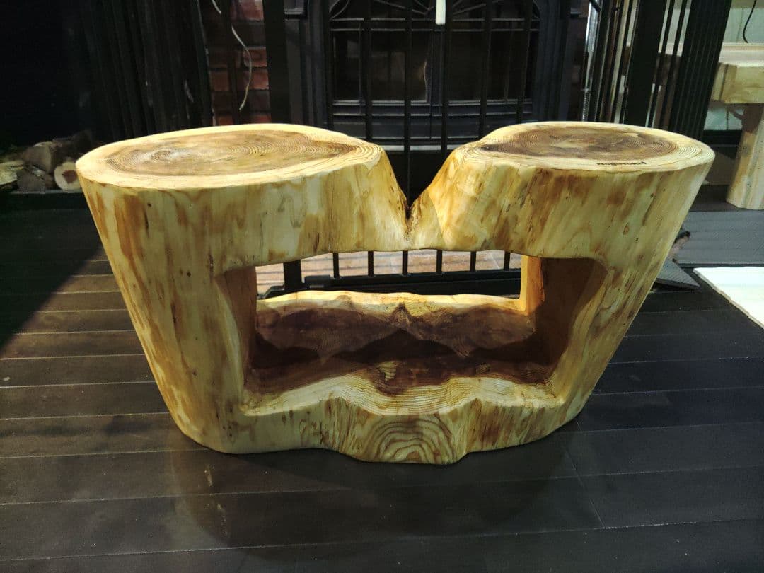 杉のくりぬき丸太スツール　双子丸太