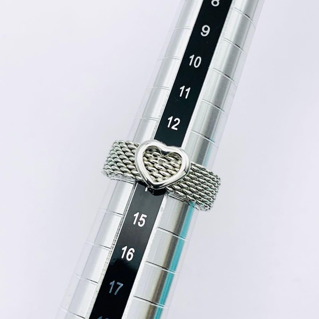 極美品 オールドティファニー サマセット ハート メッシュ リング 14号