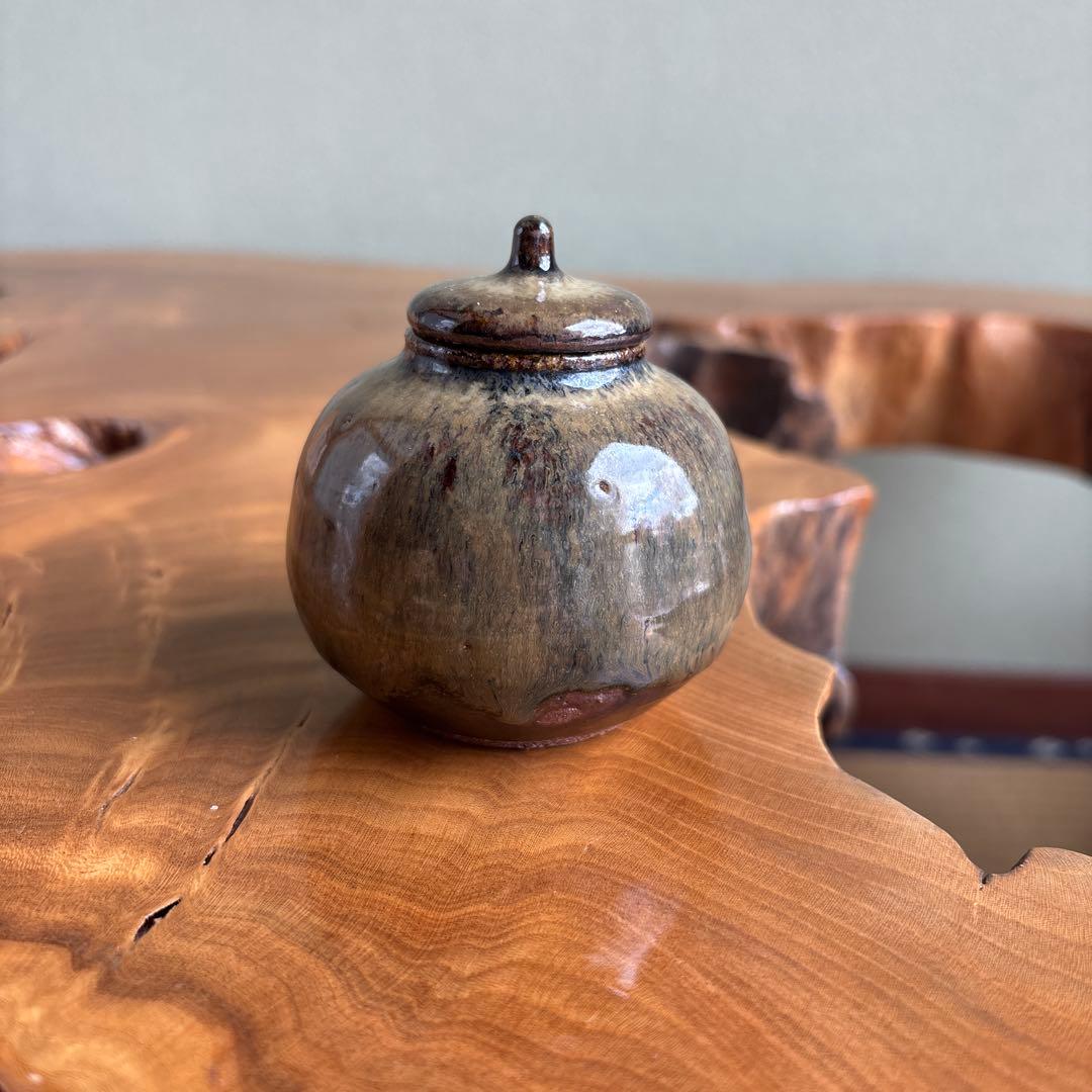 肥前黒牟田焼 丸田宣政作 茶入 茶道具 共箱