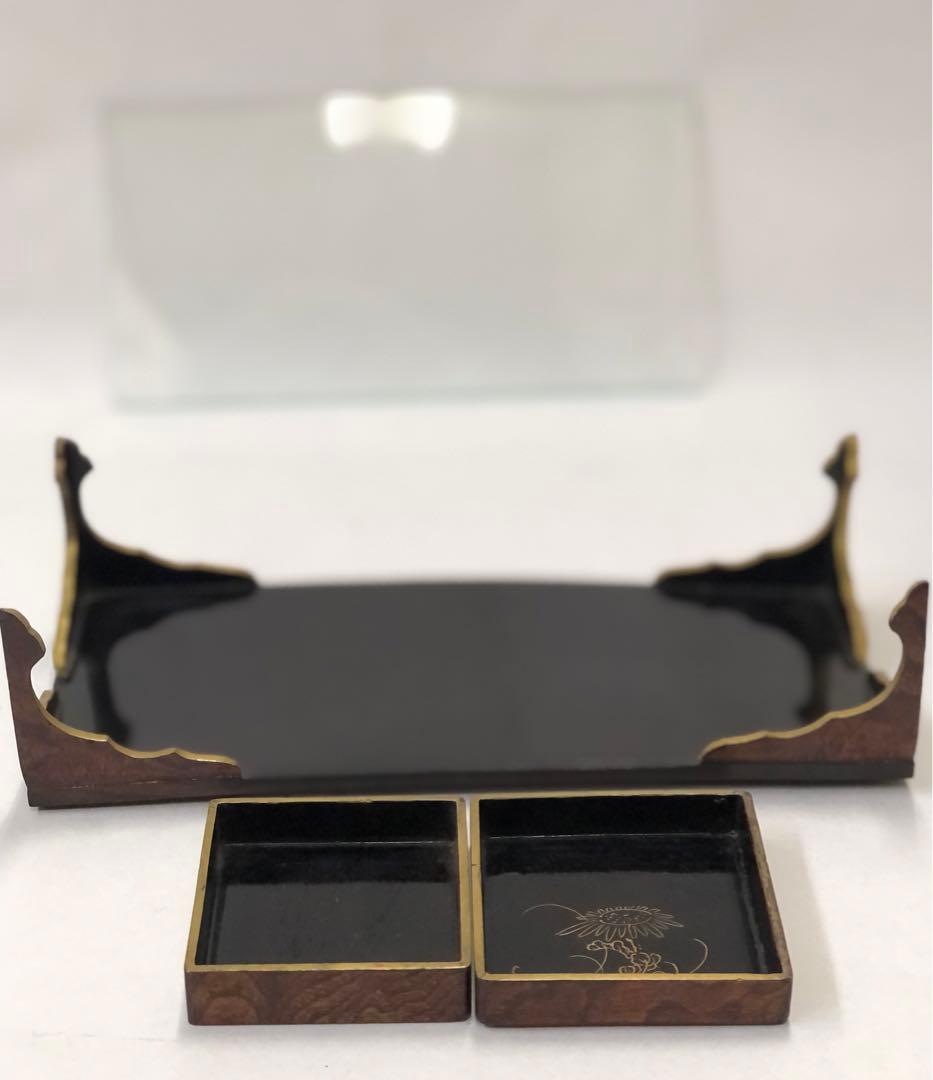 大名雛道具　金銀蒔絵　蝶図柄　長机.小鉢　木製　漆器　骨董品　揚羽蝶図柄