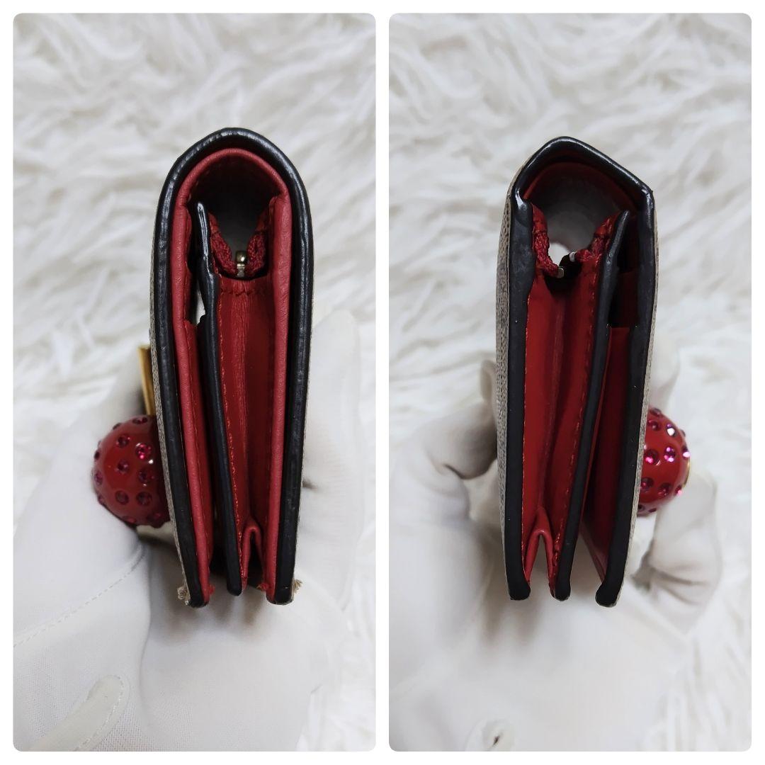 美品✨グッチ◇チェリーモチーフ二つ折り財布　スプリームPVC赤レザーゴールド金具