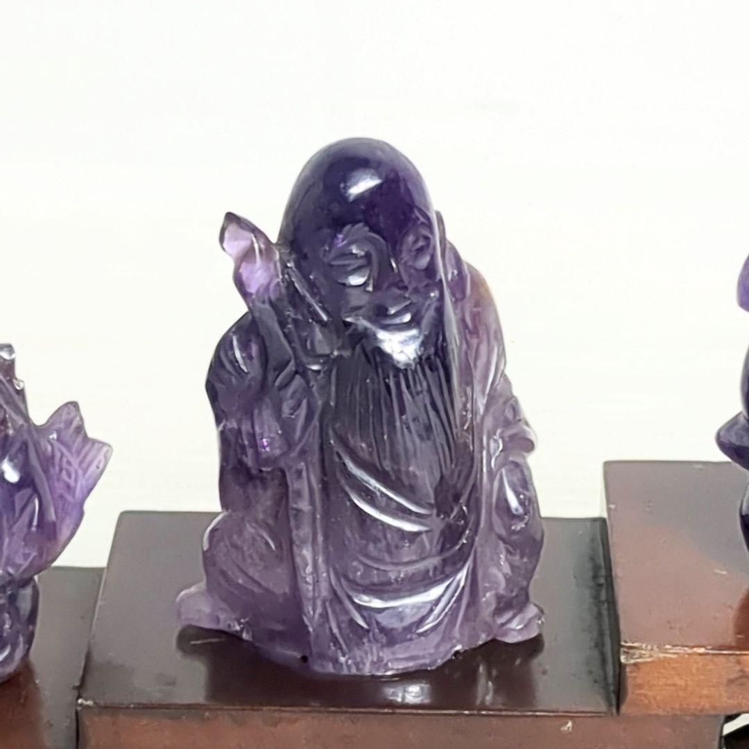 縁起物　紫水晶 アメジスト 七福神　置物 木製台座