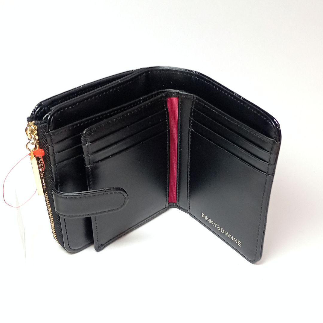 新品 ピンキーアンドダイアン 2つ折り財布 コンパクト財布 コモンエナメル 黒