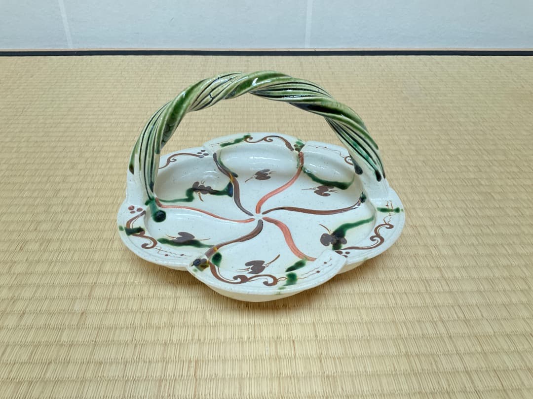 長谷川青峯　弥七田織部花形平鉢　共箱050