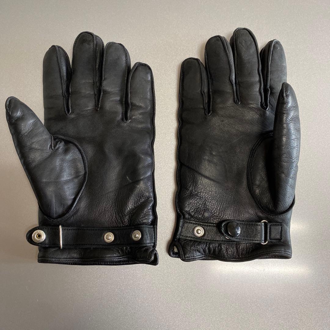 ルイスレザー、ブラックレザー手袋 フリース裏地付き