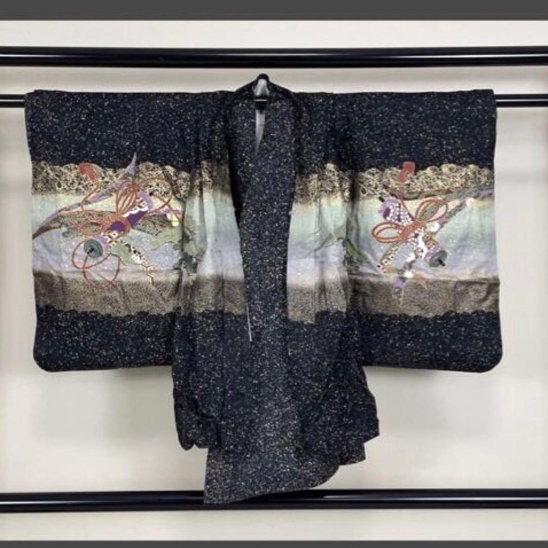 七五三 五歳‼️正絹豪華絢爛黒地金箔ラメキラキラ鷹巻物金彩‼️完全フルセット 揃える