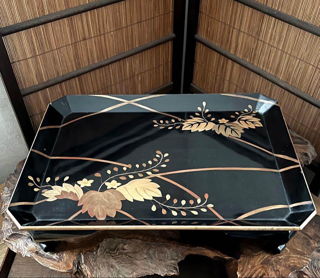 時代 漆芸 金彩 蒔絵 祝い膳 黒塗り 裏 梨地
