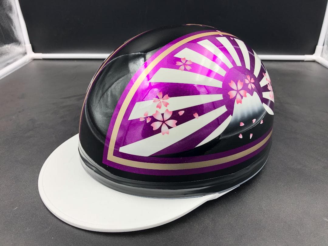 コルク半　カスタム　富士日章　三つボタン　ブラックホワイトパープルラメ　桜