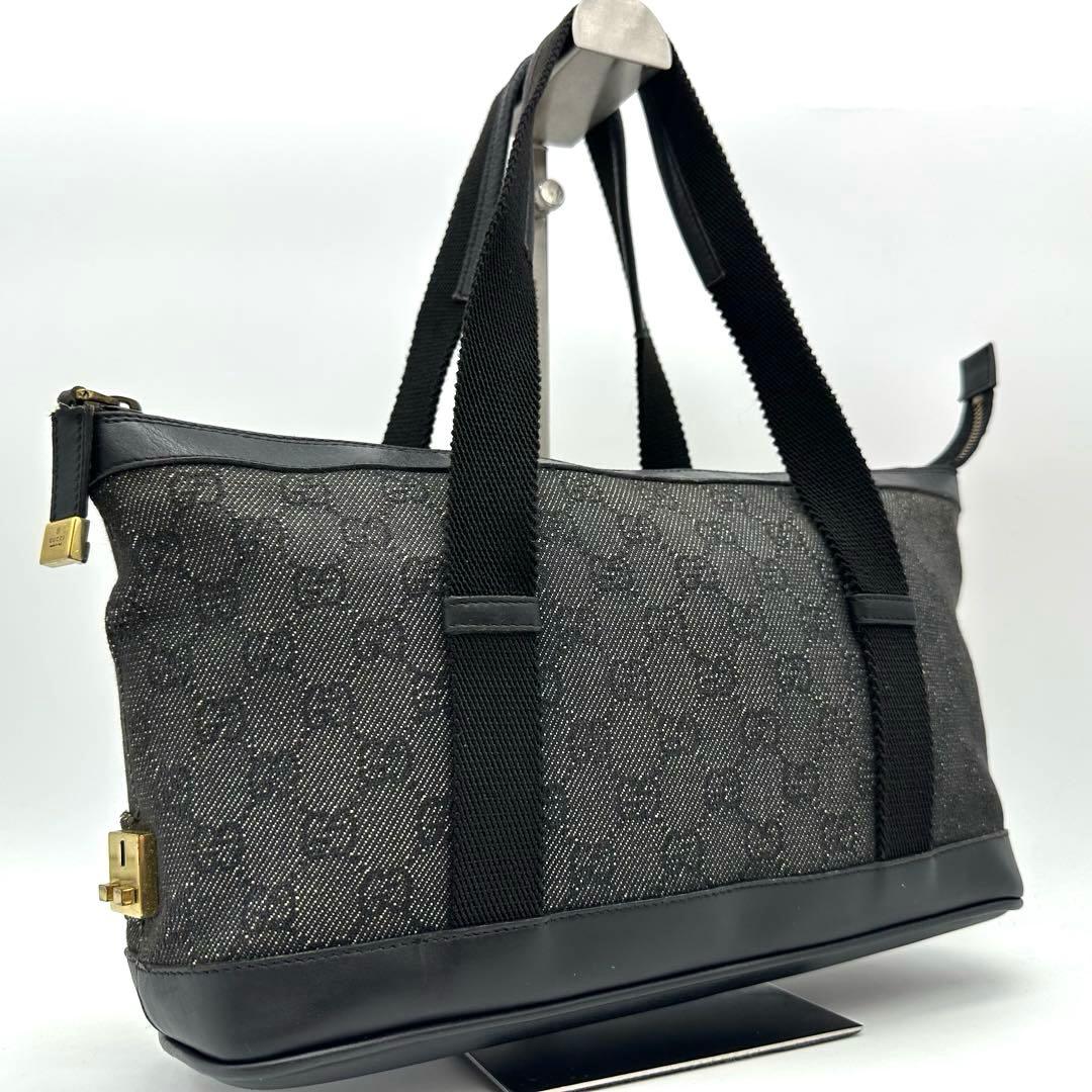 【未使用級】グッチ ハンドバッグ GG キャンバス ブラック ゴールド金具