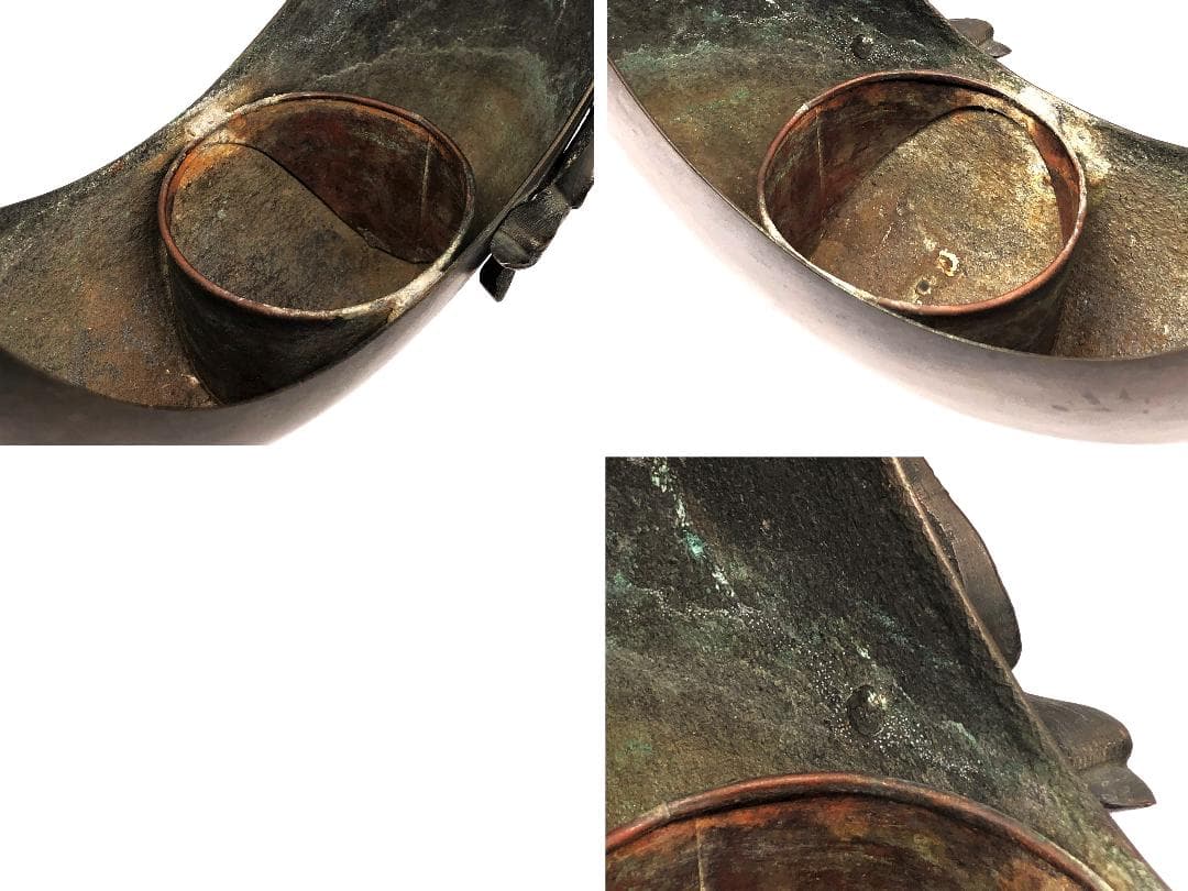 【 三日月形砂張吊花生 】　不如帰赤銅彫金　江戸～明治時代