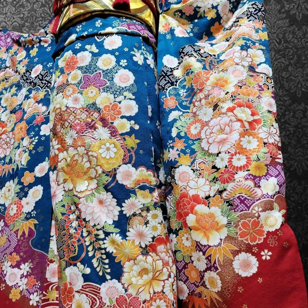 振袖フルセット(7点)・成人式・吉祥松竹梅・京都きもの友禅・刺繍・鹿の子柄