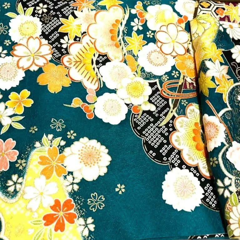 振袖フルセット(7点)・成人式・吉祥松竹梅・京都きもの友禅・刺繍・鹿の子柄