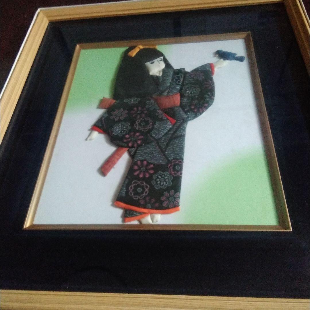 (２セット)額縁入りhandmaid紬着物着けた人形(新品未使用)