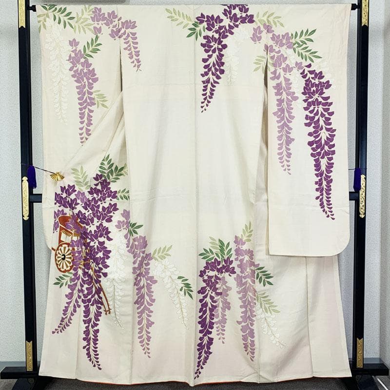 512z33☆振袖 古典柄 金彩 藤に御所車 アイボリー☆成人式結婚式 十三参り