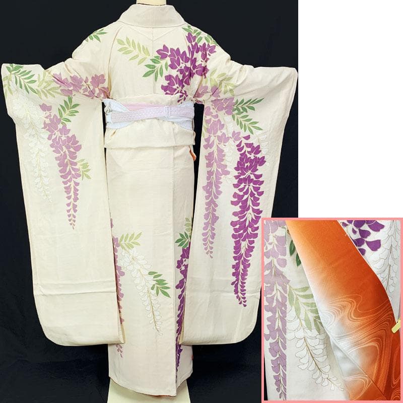 512z33☆振袖 古典柄 金彩 藤に御所車 アイボリー☆成人式結婚式 十三参り