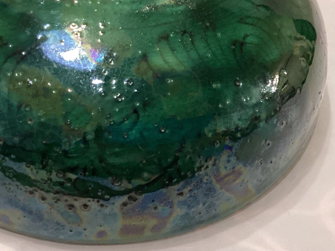 古九谷青手唐絵見付鉢　江戸時代　けんざん　緑角福　獅子　牡丹　尾形乾山　吉田屋窯