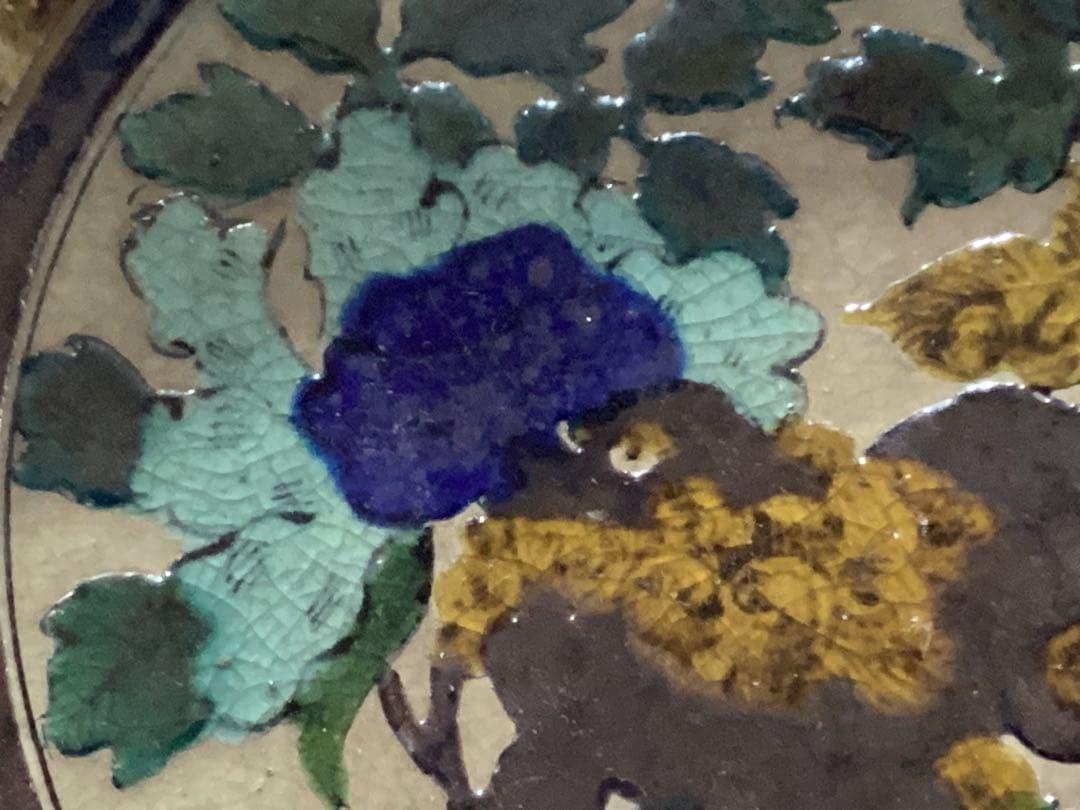 古九谷青手唐絵見付鉢　江戸時代　けんざん　緑角福　獅子　牡丹　尾形乾山　吉田屋窯