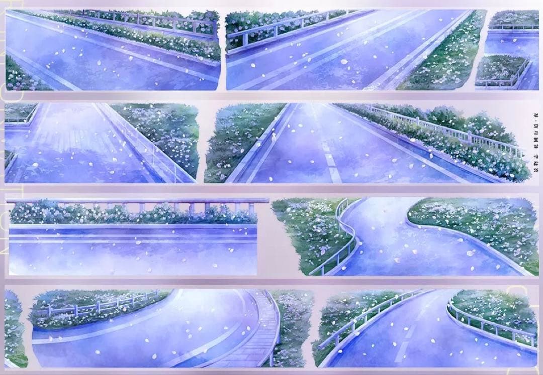 【9131】海外　マステ　5m巻　PETマスキングテープ　夜道　花びら　背景系