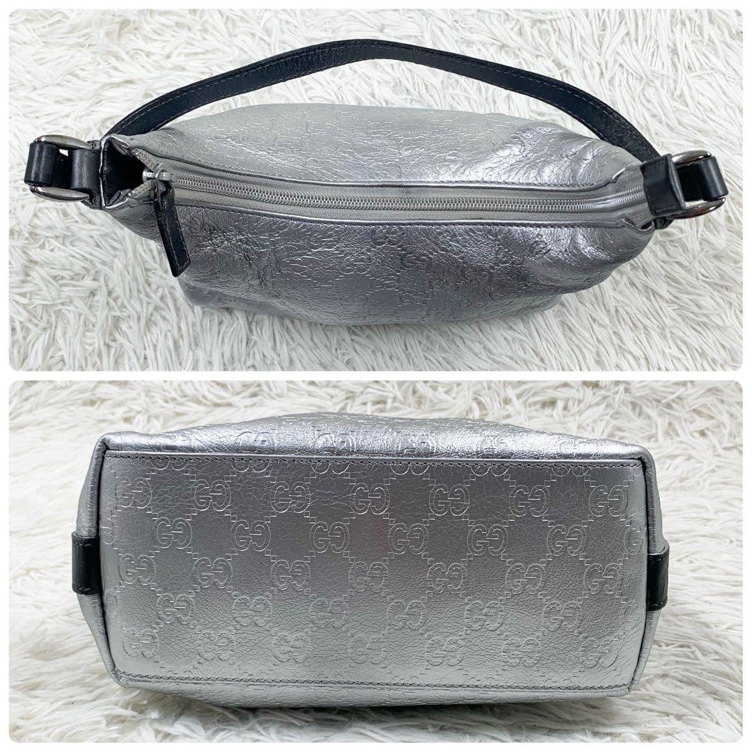 ま*ー様 【✨美品✨】 グッチ ワンショルダーバッグ GG柄 シマレザー シルバ