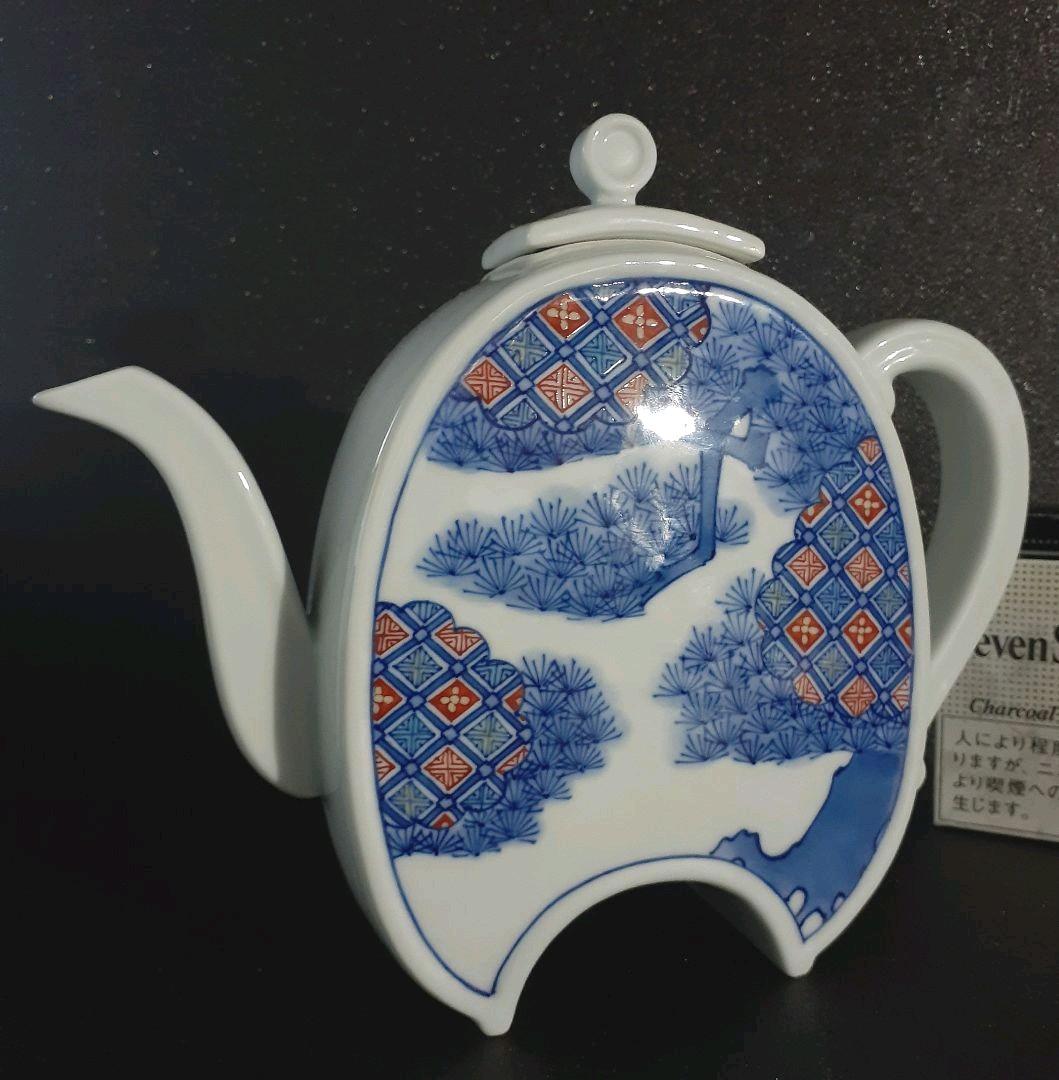 鍋島焼　名工　【市川光山】作　色鍋島　鍋島御庭焼　松に市松文様　手付水瓶　茶道具