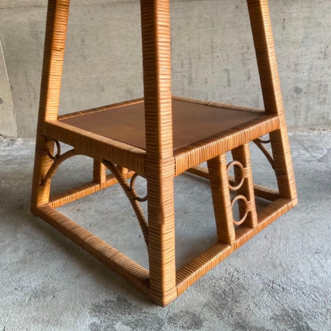 籐 ラタン 木製 コーヒーテーブル カフェ 机 スクエア レトロ ビンテージ