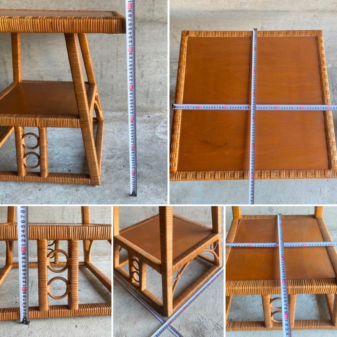 籐 ラタン 木製 コーヒーテーブル カフェ 机 スクエア レトロ ビンテージ