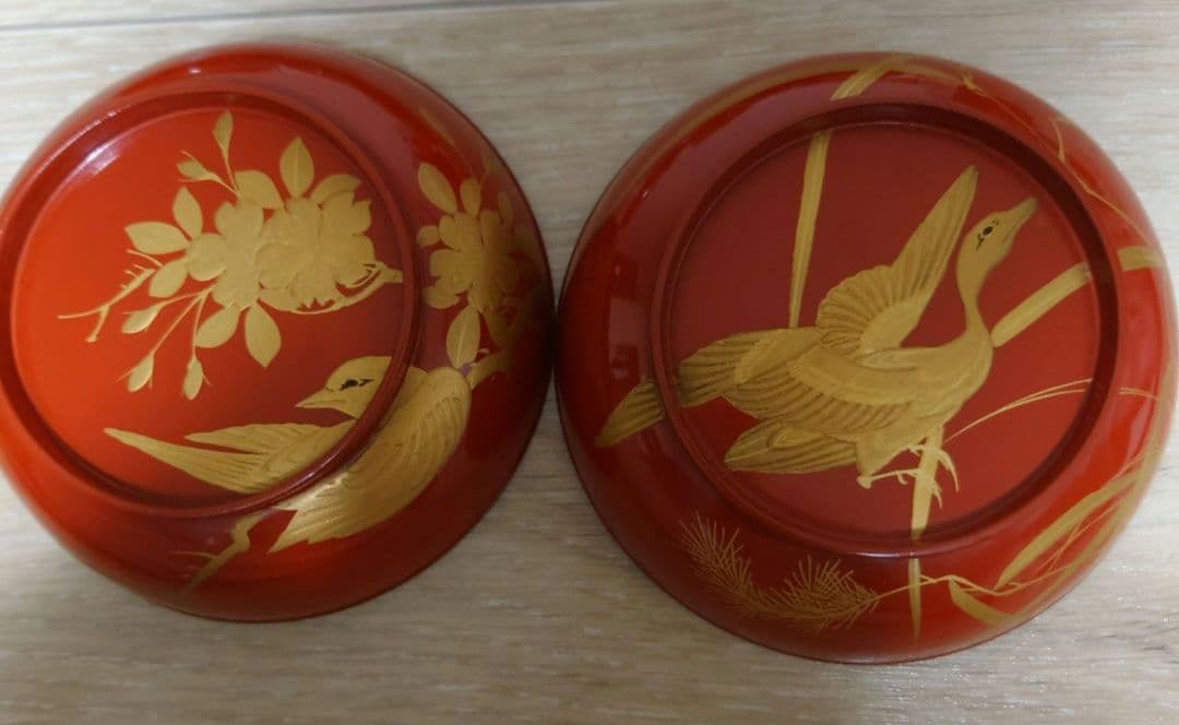 骨董品　金蒔絵花鳥図朱菓子椀　10客