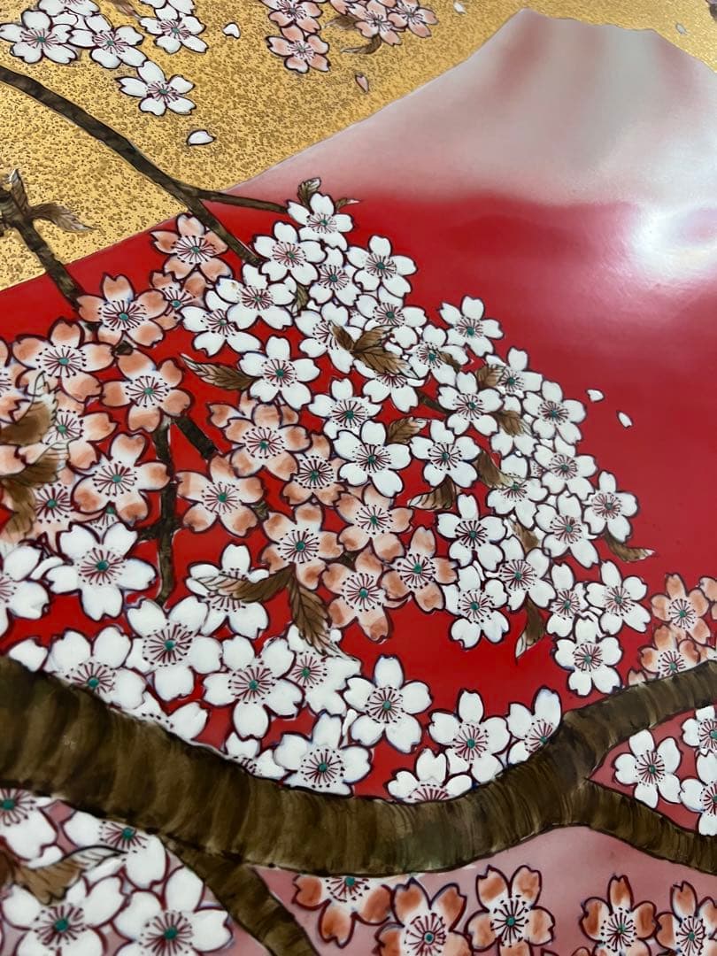 陶額　赤富士桜絵