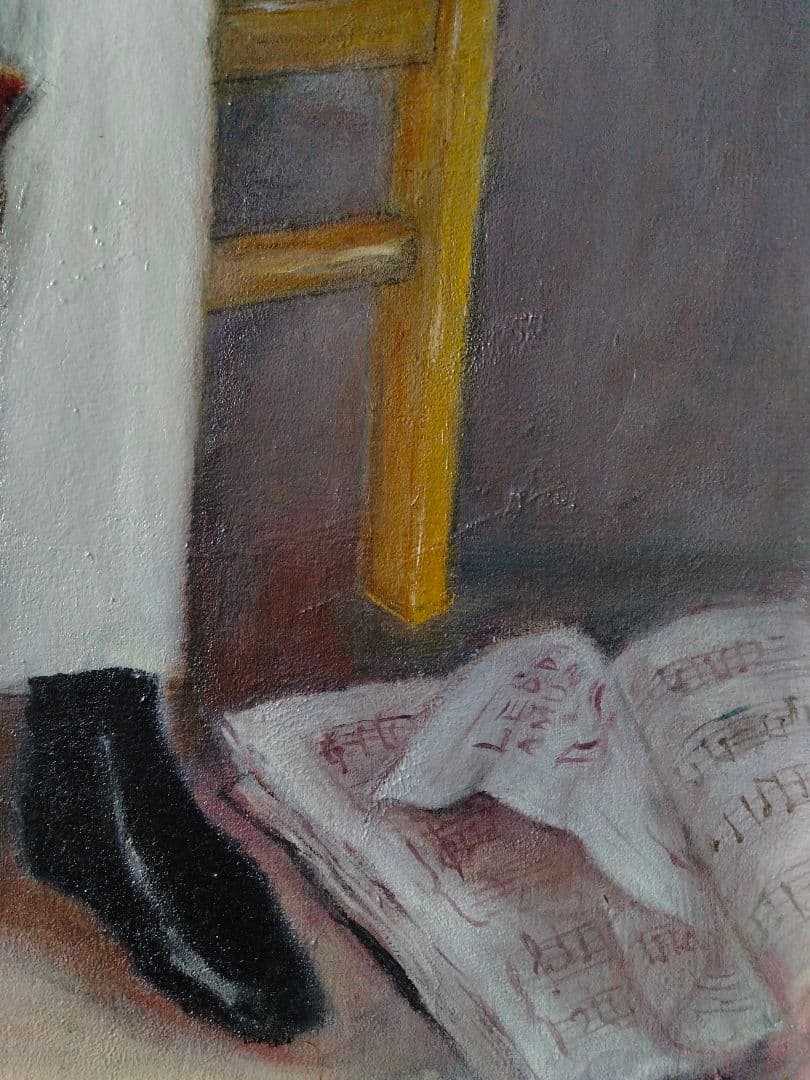 チェロを弾く少女と猫　オリジナル絵画　油彩画　F30号