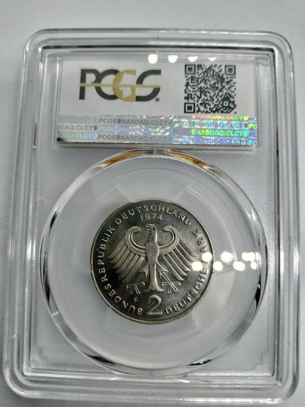 PCGS PR67 1974-F 西ドイツ 2マルク プルーフ 銀貨 Heuss