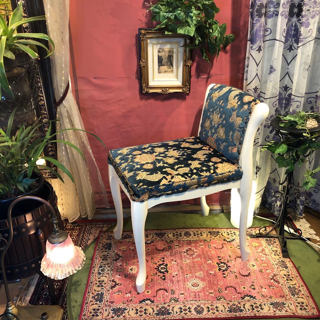 シャビーシック　フレンチ　アンティーク　片肘スツール　猫脚チェア
